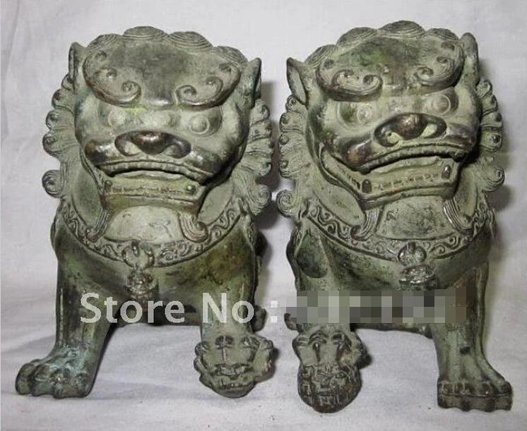 725 + 1 Пара Китайский Бронзовый защитник лев собака фу статуя собаки|Статуи и