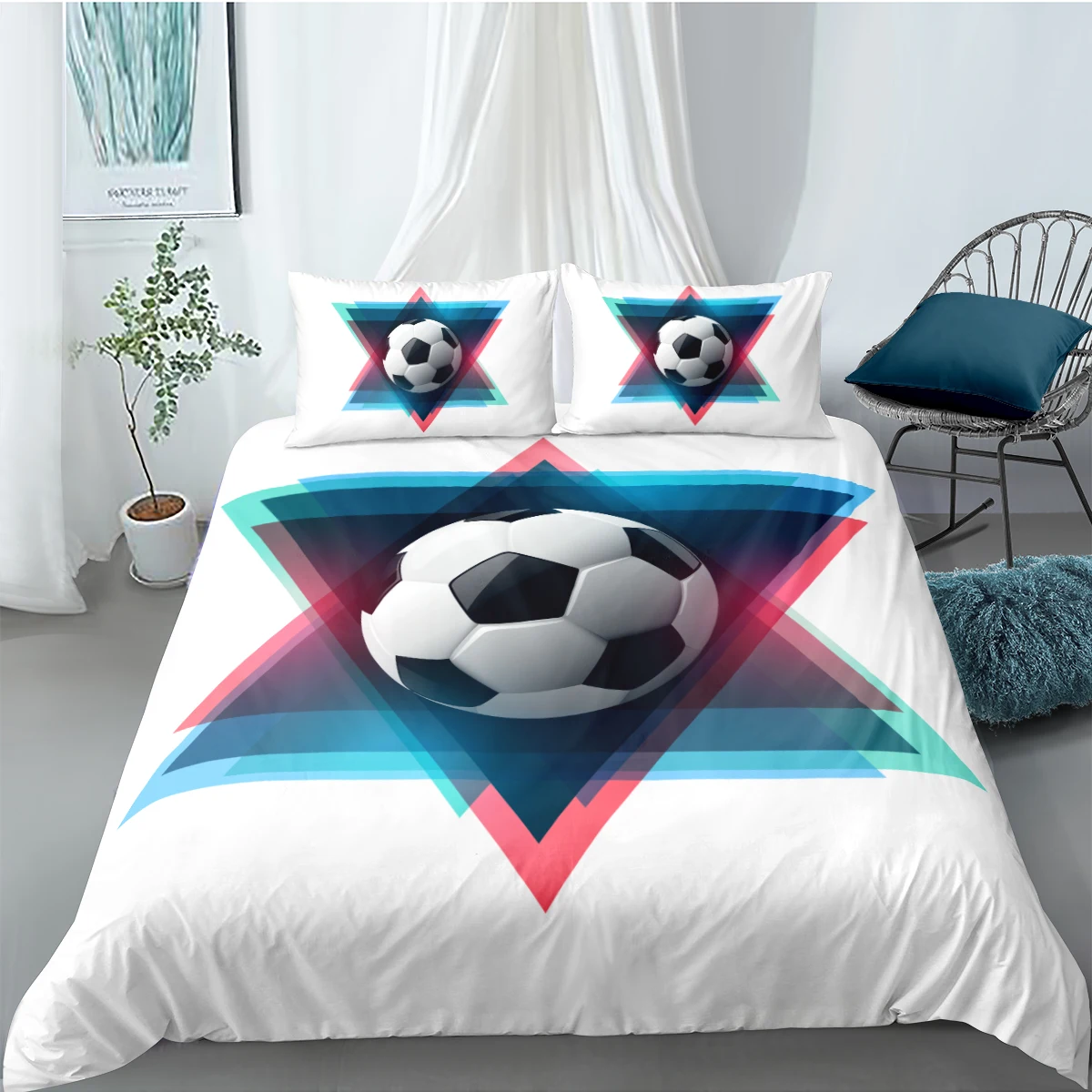 

Modern Comforter Cases 3D Football Duvet Cover Sets Pillow Slips King Queen Super King Twin Size 180*210cm White Bedclothes