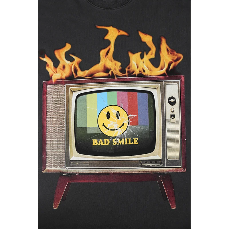 

Streetwear Oversized Cartoon Print Graphic T-shirt Hip Hop Men's T-shirt Vintage Black Short Sleeve 2021 Summer Cotton Loose Top