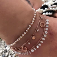 hi man 3 pcsset european mixed pearl small round beads crystal anklet women exquisite fashion casual beach jewelry