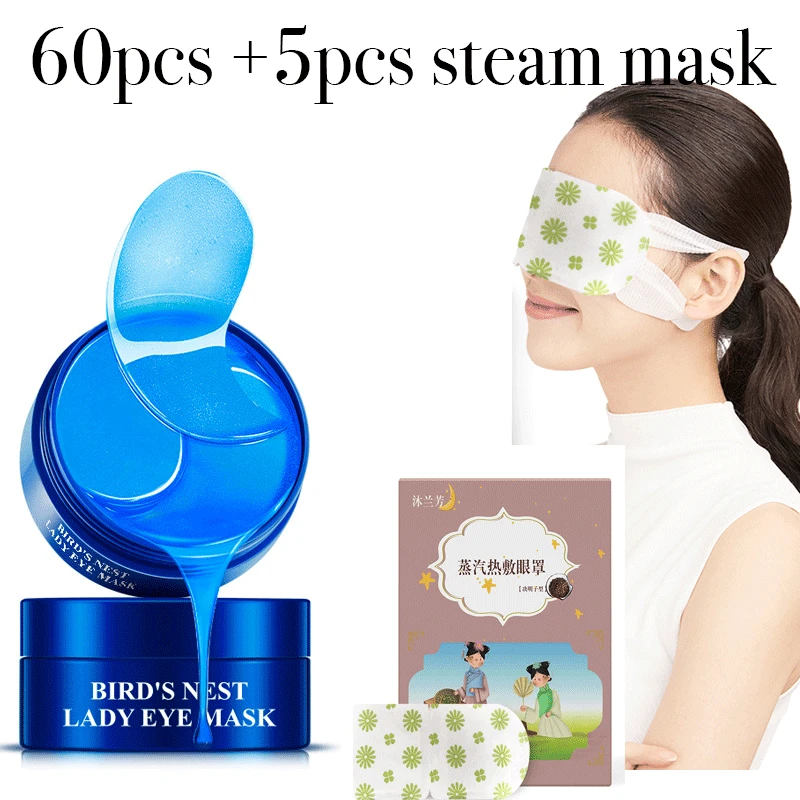 eye mask steam mask bird's nest collagen eye mask 60pcs eye pads Dark Circles sleep eye patch Eye Bag Eye care Gel Protein Sleep Patche Remover - Цвет: eye mask steam mask