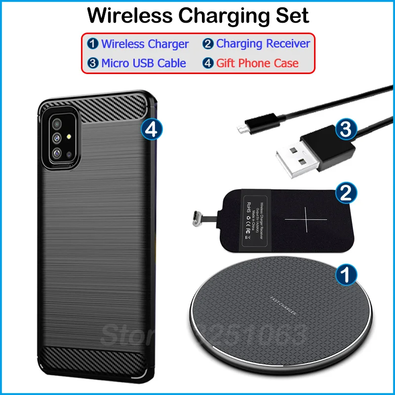 

Qi Wireless Charging Device for Samsung Galaxy A51 Wireless Charger & USB Type C Adapter Charging Receiver Gift Phone Case A51