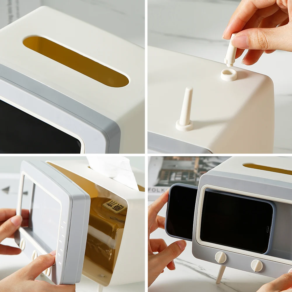 

Creative 2 In 1 TV Shape Tissue Box Desktop Paper Holder Dispenser Storage Napkin Case Organizer with Mobile Phone Holder