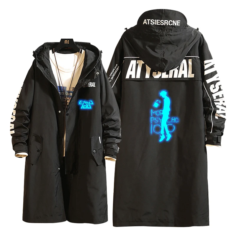 

Windbreaker Japanese Anime Mobu Saiko Hyaku Cosplay Wind Long Hoodie Print Zipper Jacket Luminous Coat Fashion UNISEX Overcoat