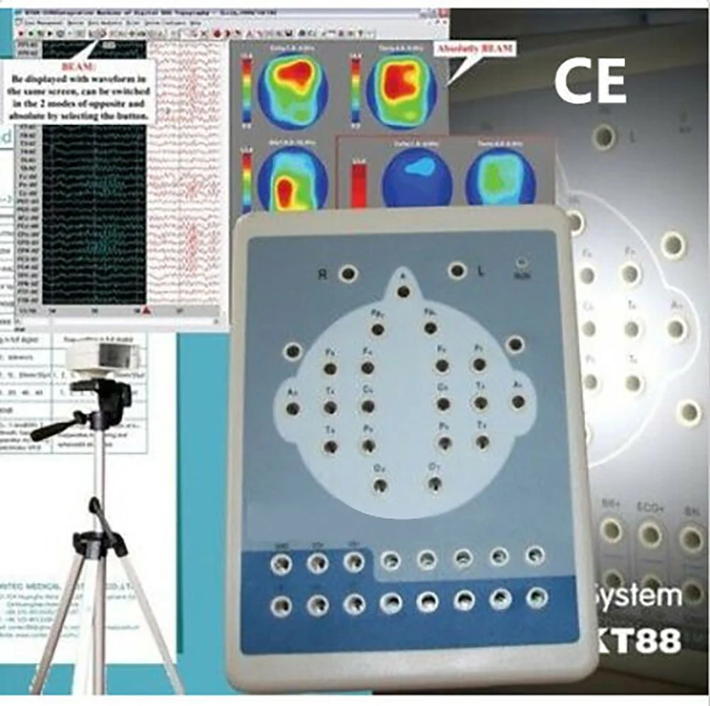 KT88-1018 Digital Brain Activity Mapping System 16 Channel EEG 2CH ECG Machines Auto-Analysis FFT Monitor+2 Tripod +PC software | Красота и