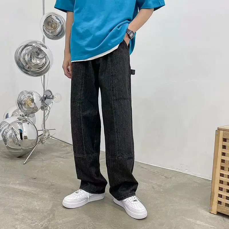 

Baggy Wide Leg Pants Men's Fashion Retro Harajuku Pocket Jeans Men Streetwear Loose Hip-hop Straight-leg Denim Trousers Mens