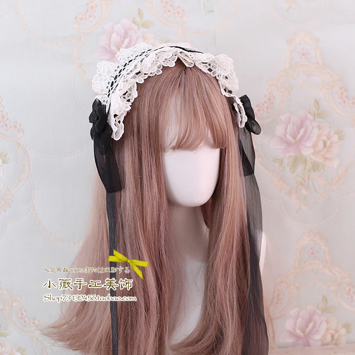 

Handmade Lolita Kawaii Big Cute Bowknot Daily Headband Headwear Long Ribbon Lace Trim Hair Band Cosplay Women's Hair Accessories