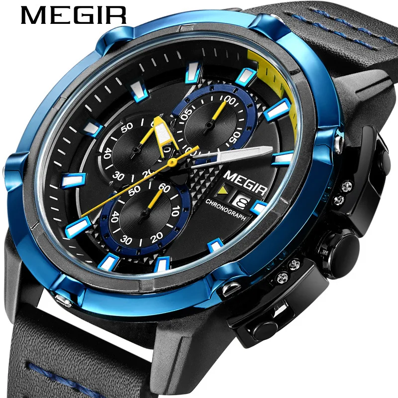 

2019 MEGIR Men's Watch Multi-function Timing Calendar Personality Quartz Watches Sports Watch Date Clock Montre reloj hombre