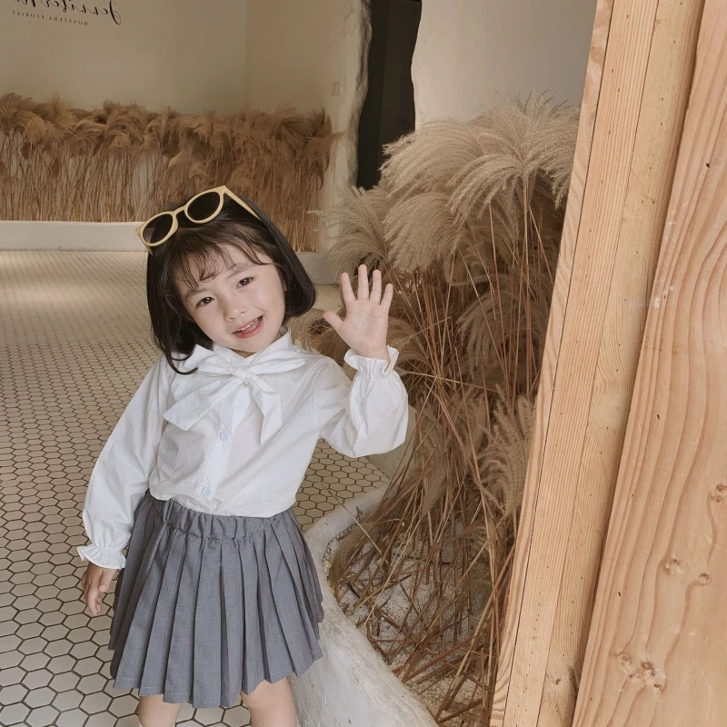 Рубашки для девочек Детские хлопковые свободные рубашки с длинными рукавами