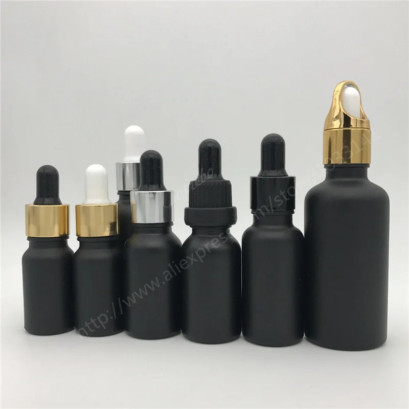 

10ml 15ml 20ml 30ML Black Glass Bottle With Dropper Matt Black Glass Dropper Bottle