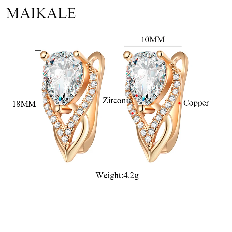 Женские серьги-гвоздики MAIKALE, роскошные серьги золотистого/серебристого цвета с фианитом в форме сердца, ювелирные изделия в корейском стиле для подарка