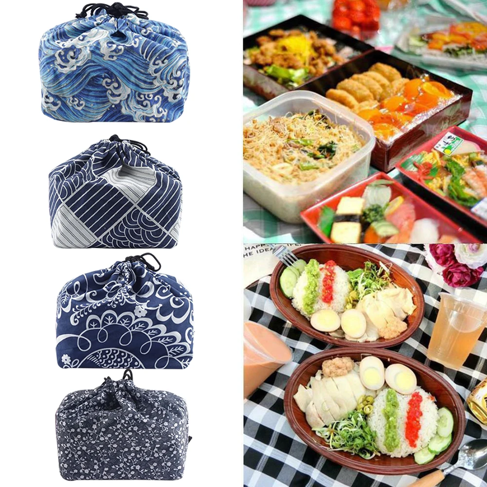 Тканевая термоизолированная Портативная сумка для ланча Bento на шнурке
