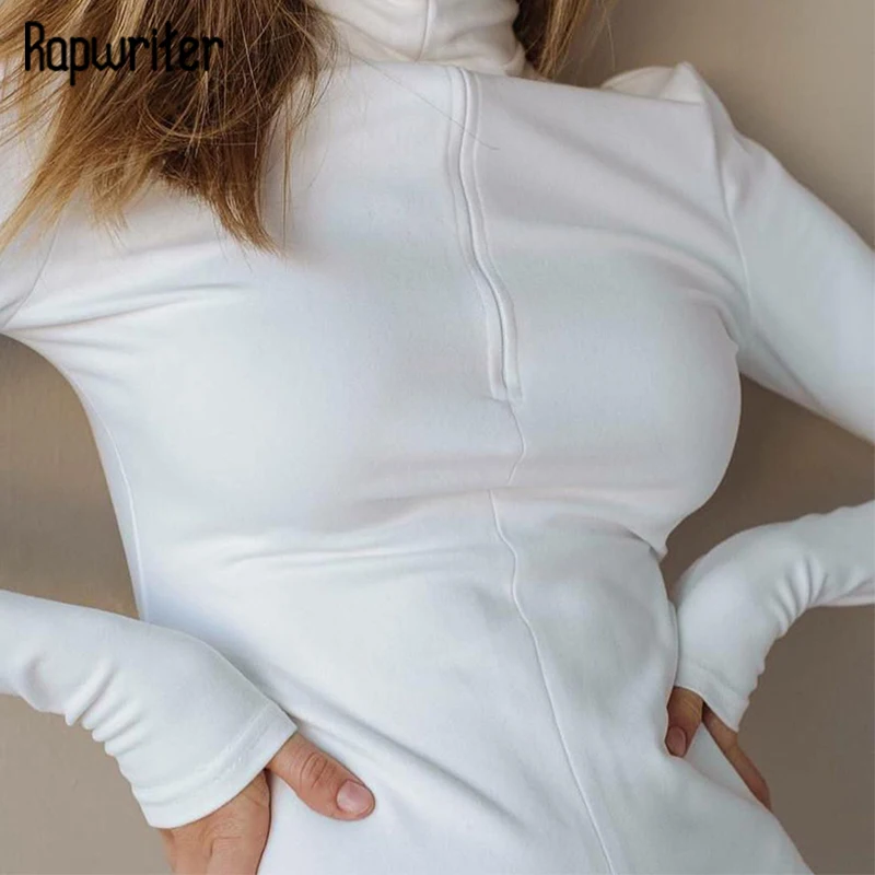 

Повседневный однотонный облегающий боди Rapwriter с высоким воротником зимний теплый трикотажный стрейчевый женский топ на молнии с длинным ру...