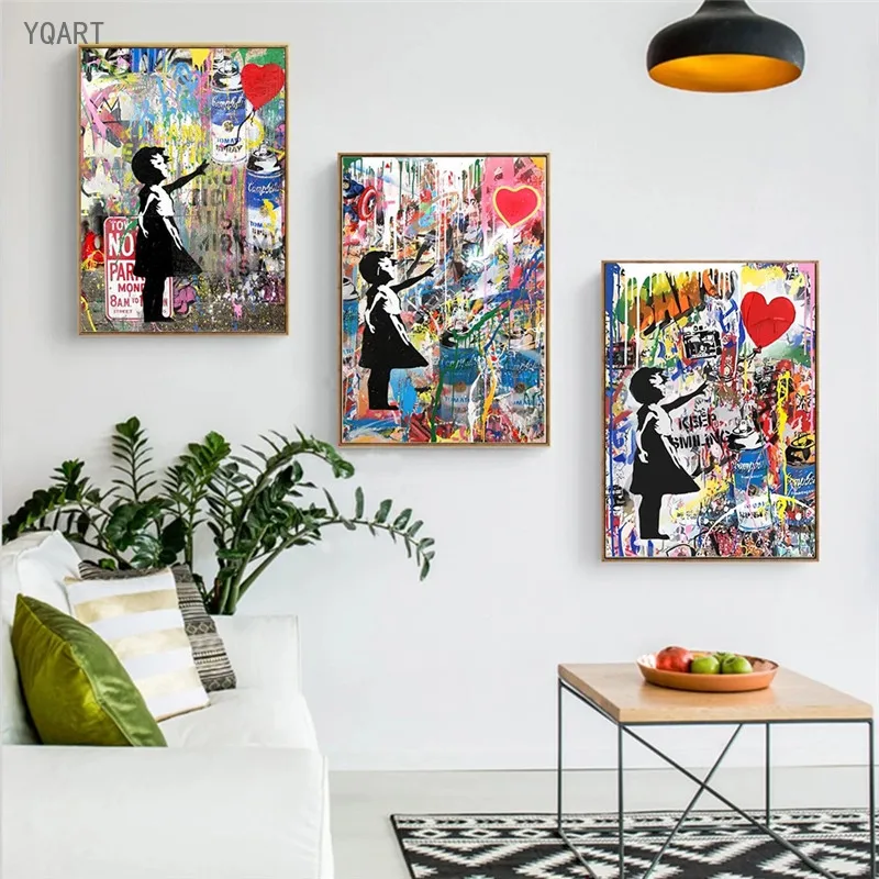 

Banksy Artwork Girl with Flying Love Balloon Canvas Posters Prints Pop Street Graffiti Wall Art Pictures Living Room Decoration