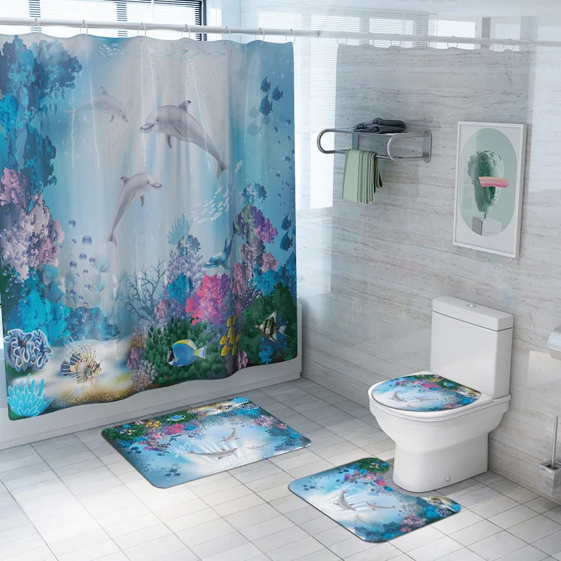 Zeegle Bath Mat Set Waterproof Toilet Shower Curtain Polyester Non-slip Modern Floor Carpet Lid Cover | Дом и сад