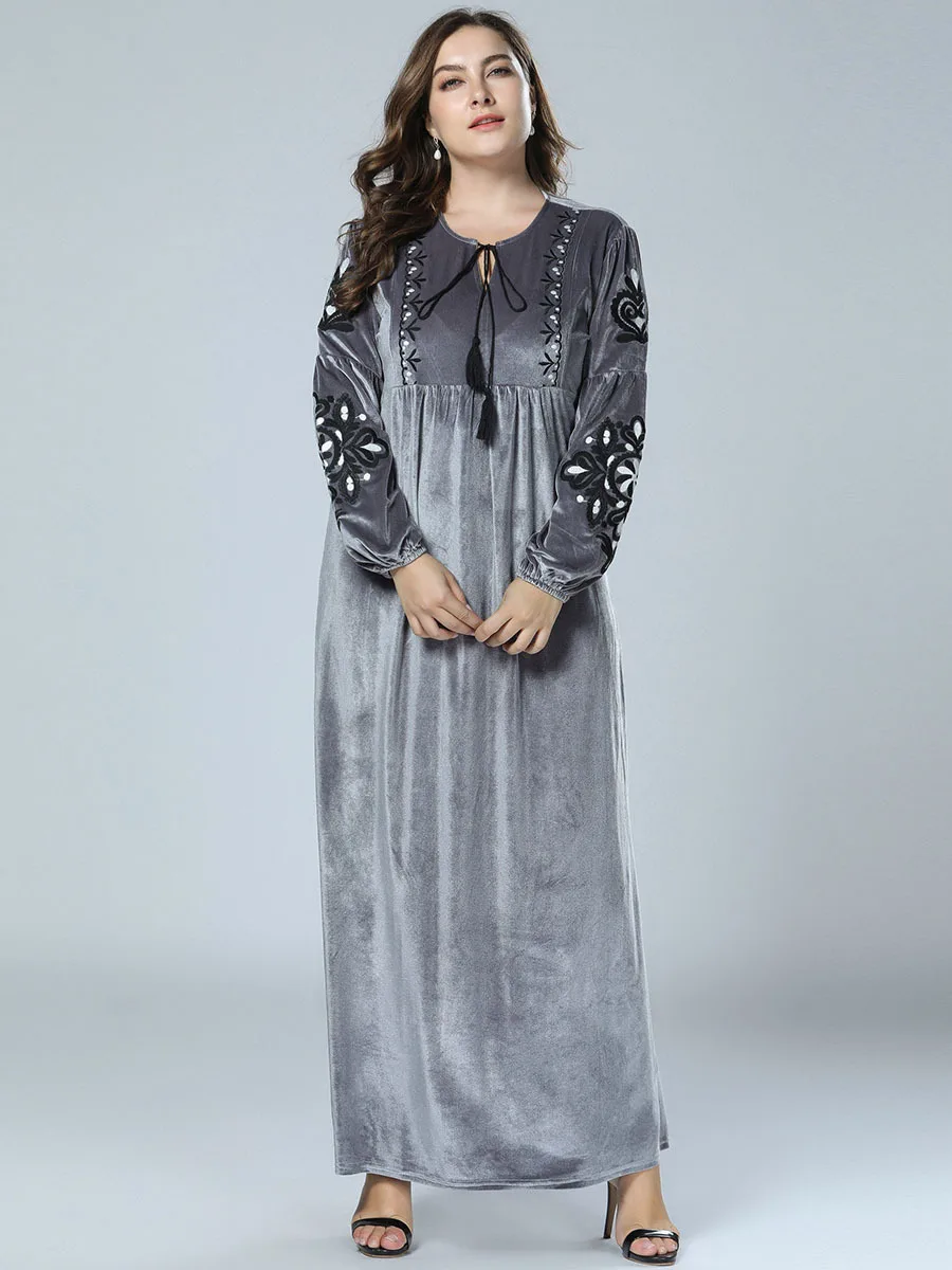 Abaya турецкое Европейское и американское простое вышитое корейское бархатное