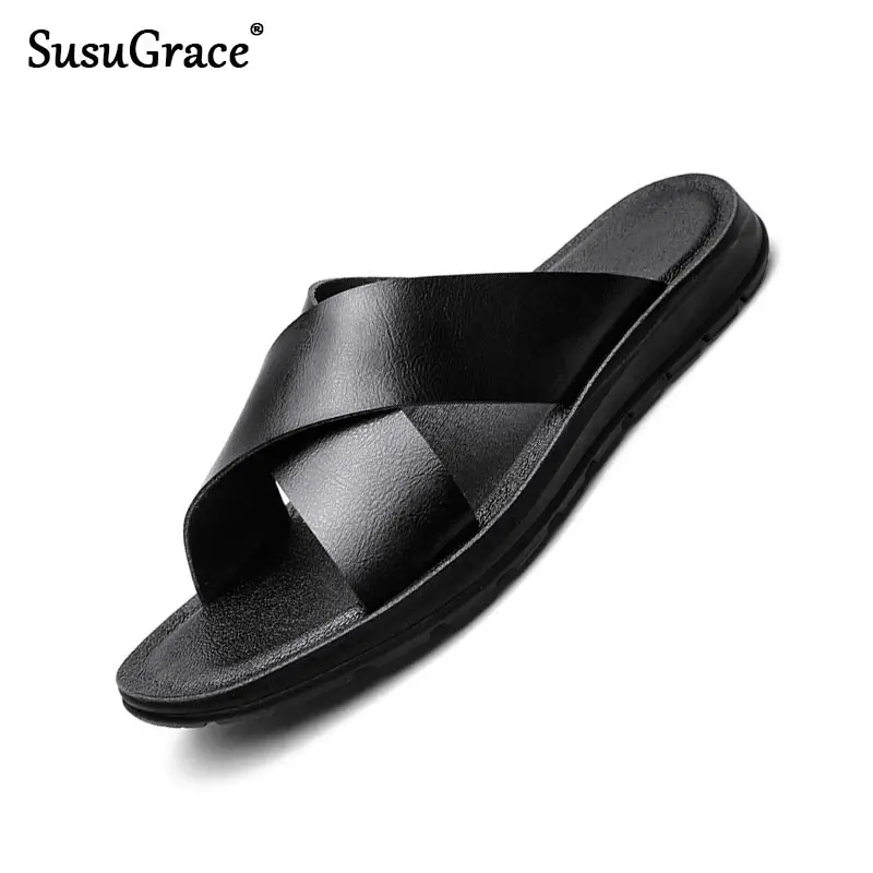 

Susugrace повседневные мужские шлепанцы горячая Распродажа модные мужские туфли из искусственной кожи Пляжные сандалии для мужчин Повседневна...