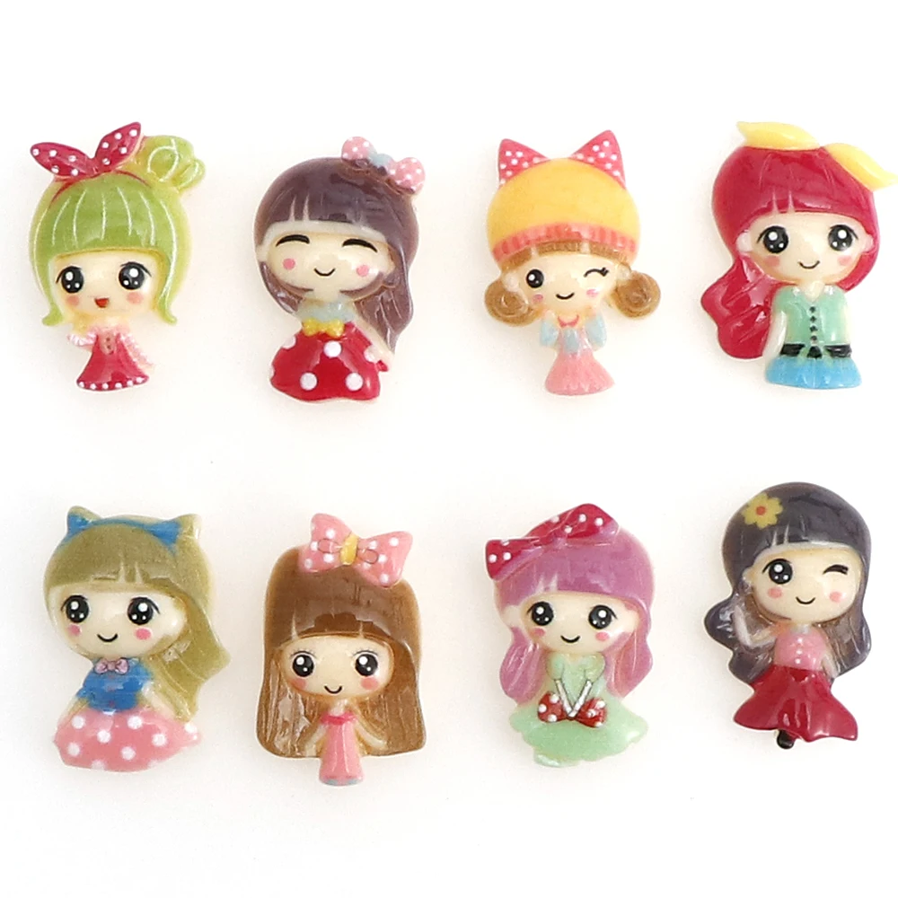 20 шт смешанные смолы маленькая девочка Kawaii выпуклые круглые украшения для одежды