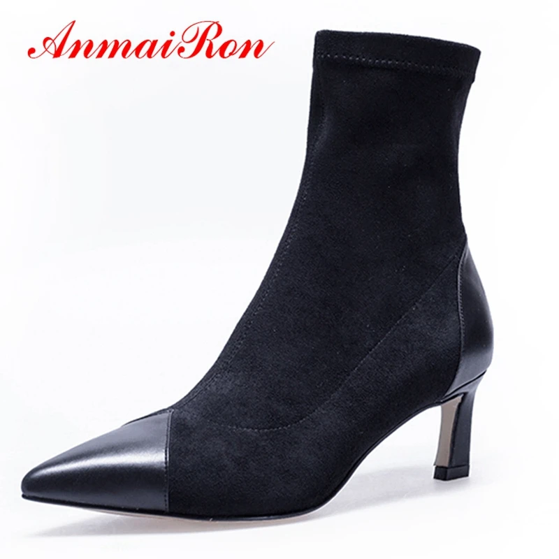 ANMAIRON/классические женские ботинки с острым носком Botas Mujer Invierno Ботильоны Размер 34