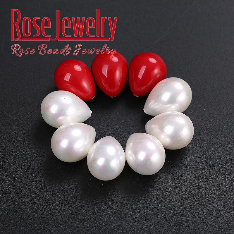 Natural Half Drilled Water-drop Shell Pearl Beads 3pcs/pack Irregular White Red Loose Beads For Jewelry Making Bracelet Ear Stud