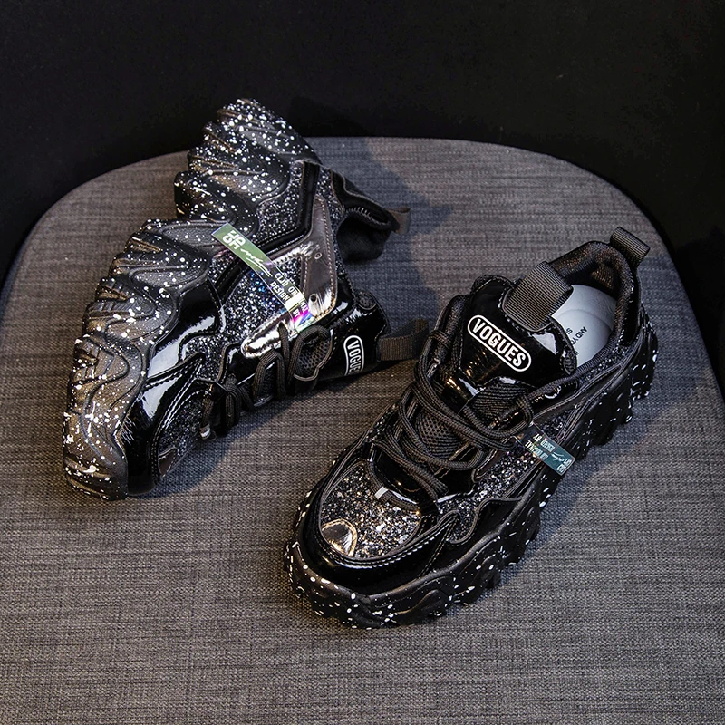 Кроссовки женские на массивной подошве модная Роскошная Удобная блестящая обувь