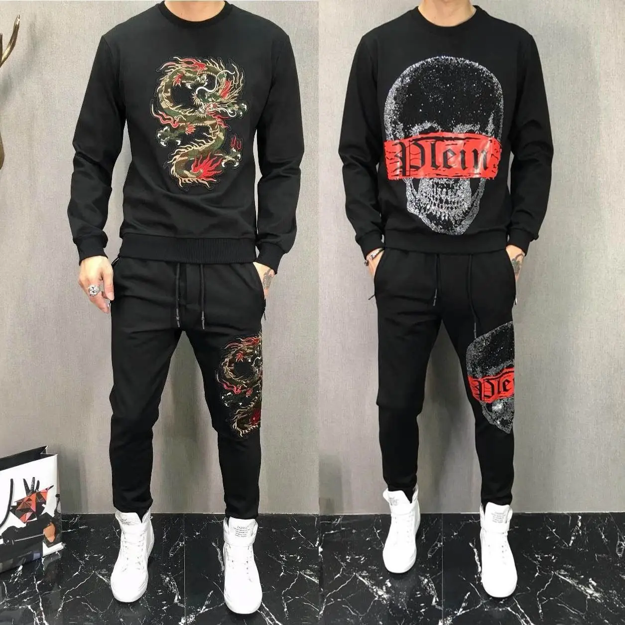 

Fast Hand Red Man Trend Men's Casual Wear Embroidered Dragon Outfits Men's Social Boys Two-Piece Set