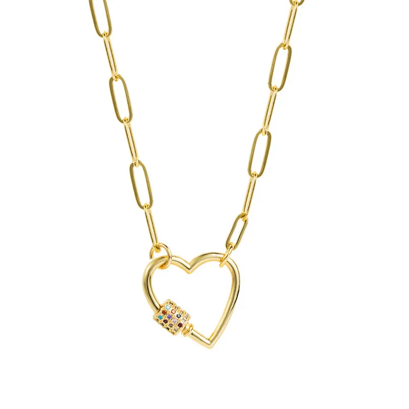 

European and American Jewelry Hip-hop Punk Heart-shaped Pendant Necklace Personality Micro Inlaid with Color Necklace For Woman