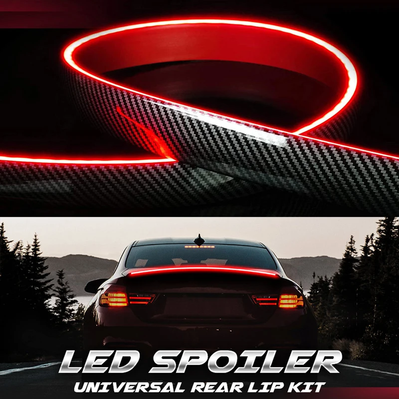 120CM siyah karbon evrensel LED arka Spoiler dudak kiti Fiber araç gövde sürüş lambası fren ışık şeridi