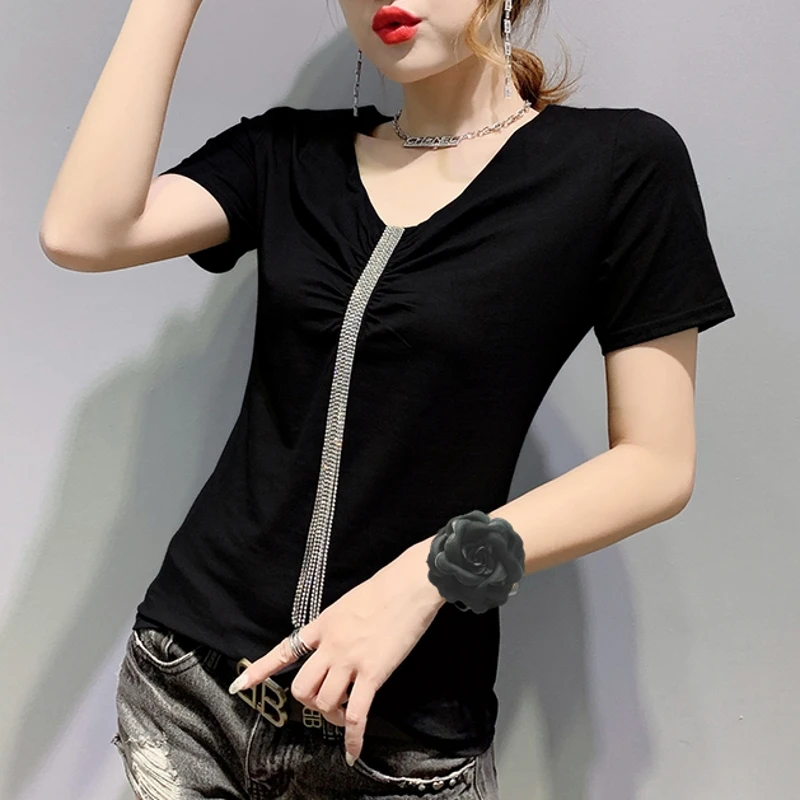 2020 летняя Корейская одежда сексуальная женская футболка с кисточками и