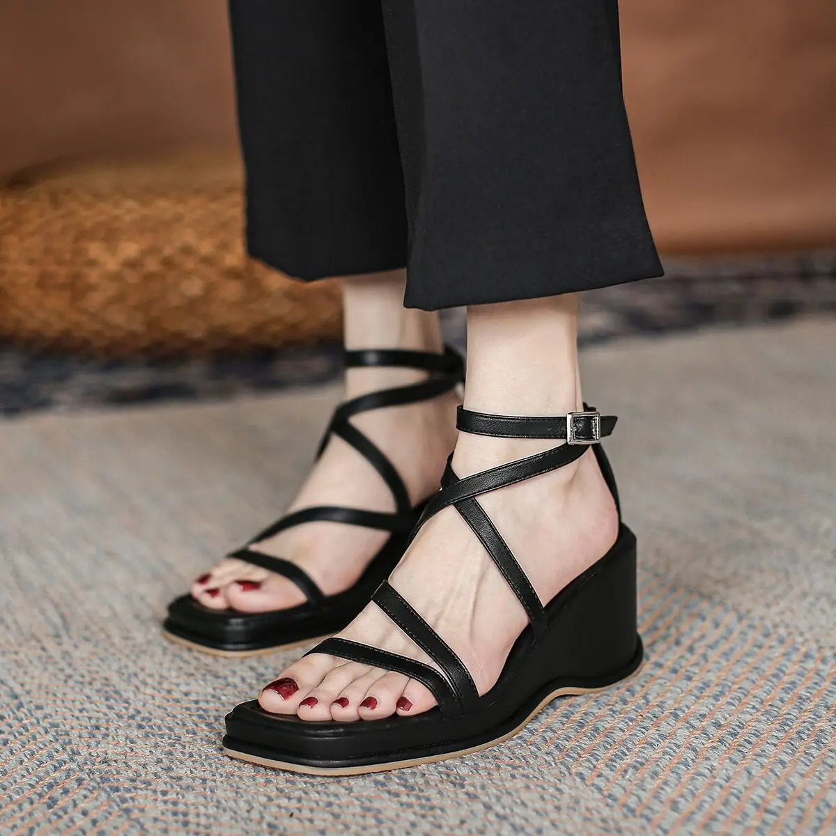 

Босоножки EOEODOIT женские на танкетке, удобная обувь для увеличения роста, летние туфли, на платформе