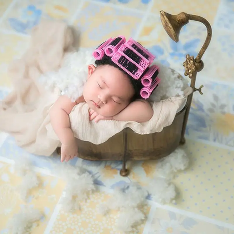 

Baby Photography Funny Movie Style Landlady Cosplay Photo Shot Memorial Props Head Cover With Comb Hair Dryer Roller Cap Hat