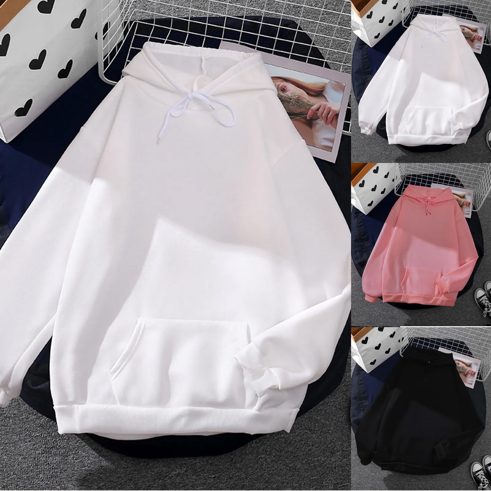 60# Fashion Hoodies Women Print Long Sleeve Splice Cartoon Print Sweatshirt Tops Hoodies With Pocket Sudaderas Para Mujer
