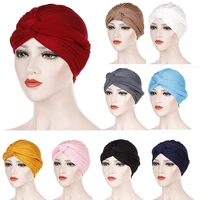 2021 new women cotton turban stretchy muslim hijab bright indian caps cross bonnet headwraps ladies muslim headbands caps