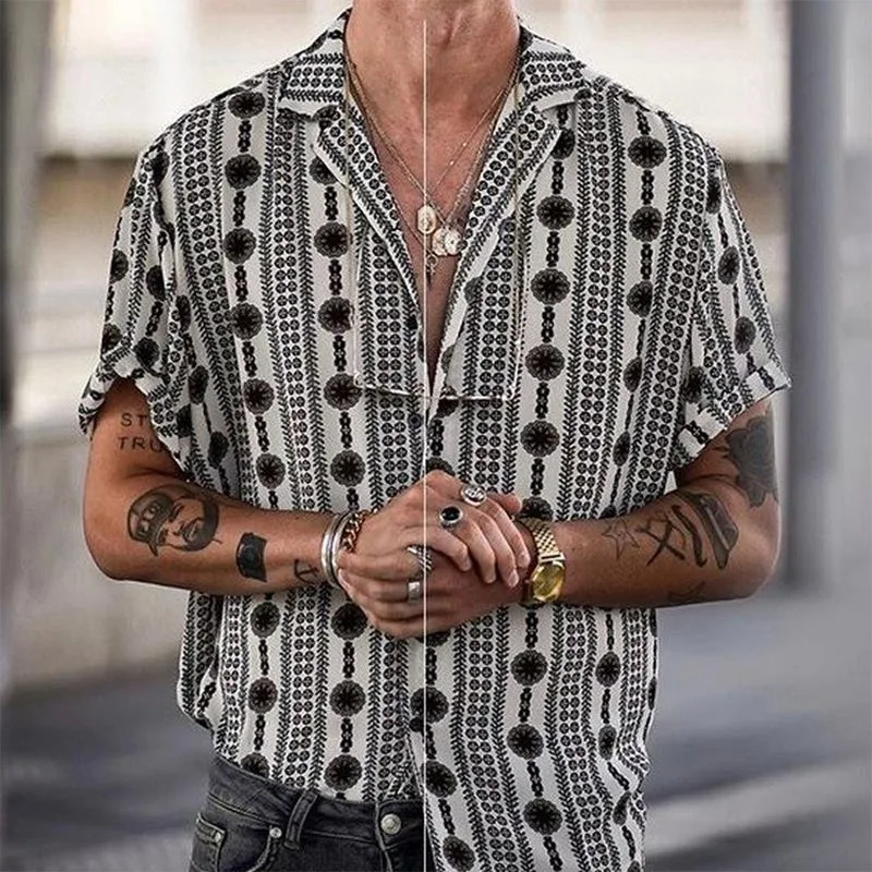 

Men Clothing 2021 New Style European American Printed Shirt Fashion Lapel Short Sleeve Men's Casual Shirt