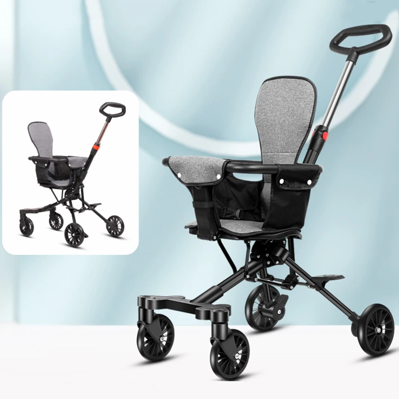 High Landscape Two-way Installation-free Baby Stroller with Cushion Ultra-light Portable Folding Four-wheel Stroller