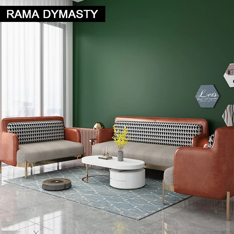 

Rama Dymasty fabric with leather sofa 1+2+3 sofa living room furniture