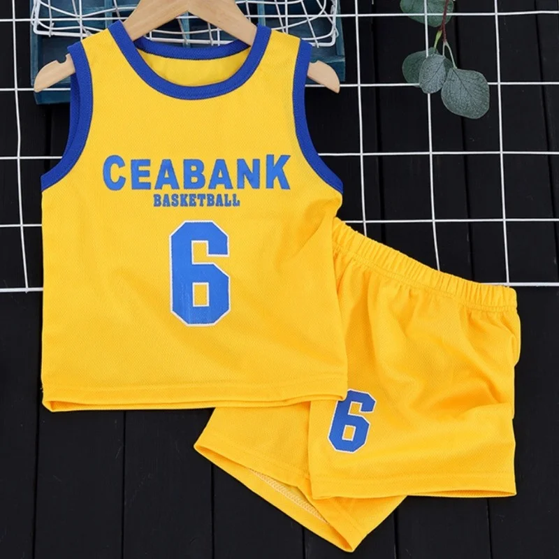 

Summer Children's Sleeveless Ball Jersey Vest Sets Round Neck Loose English Number Print