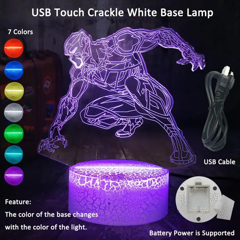 White base Touch Marvel Черная пантера Мстители Прохладный 3D светодиодный ночной Светильник ребенок Настольная лампа 7 цветов для маленьких мальчиков, детская игрушка, рождественские украшения для дома подарок на день рождения - Испускаемый цвет: White base Touch