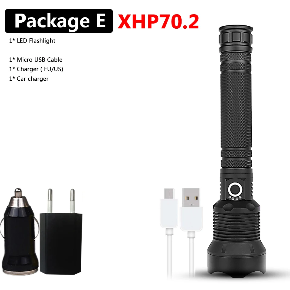 Package E Xlamp XHP90 XHP70.2 светодиодный фонарик, супер мощный фонарь, USB XHP50, фонарь с зумом, 18650, 26650, перезаряжаемый аккумулятор - Испускаемый цвет: Package E