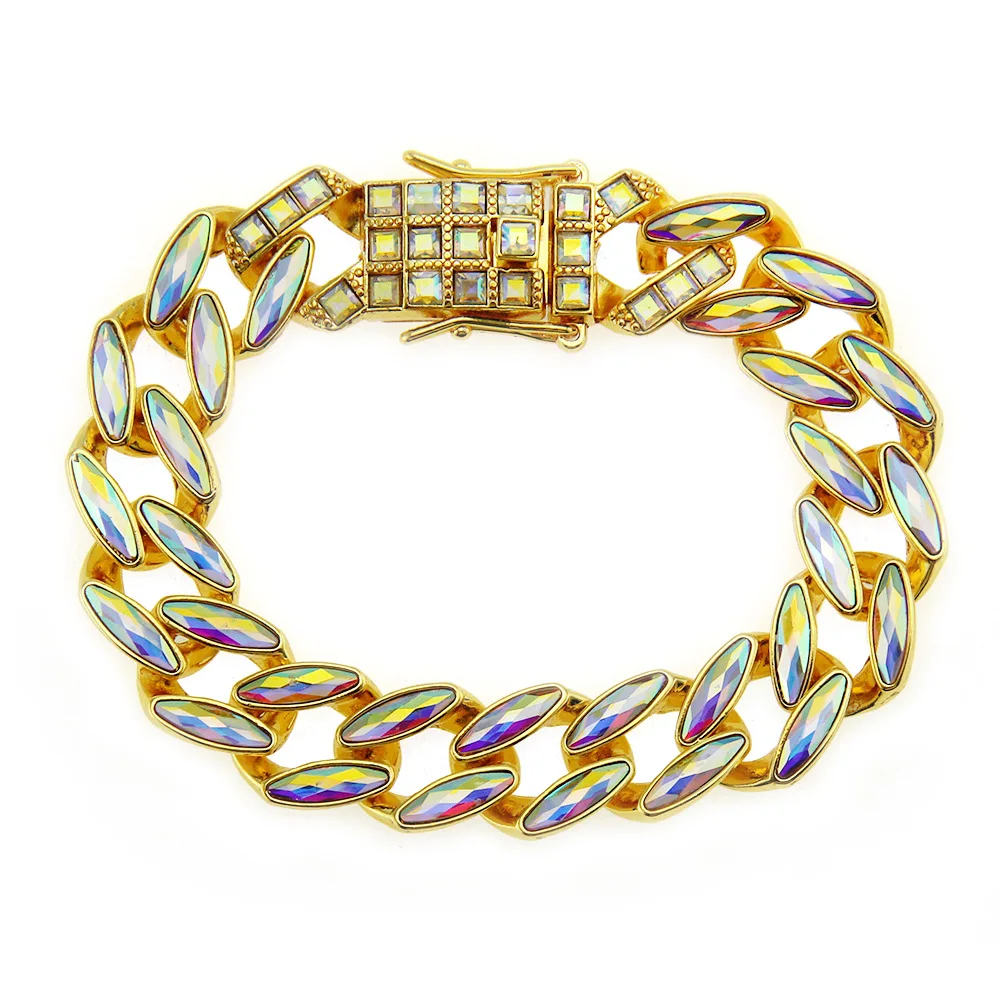 

European and American Hip-hop 14mm Men and Women Bangle Hiphop Street Personality Trendy Hip Dance Bungee Diamond Male Bracelet