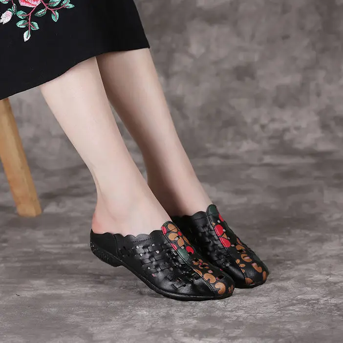 Женские кожаные полутапочки без пятки с мягкой подошвой Новинка лета 2021 плетеные