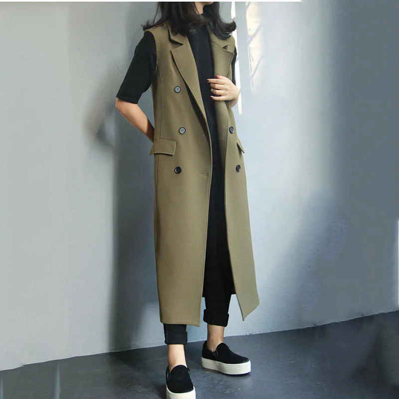 

Woolen Waistcoat 2022 Autumn Winter Women's Vest Mid-Length Fashion Sleeveless Lapel Trend Large Female Coat Causal Jacket Loose
