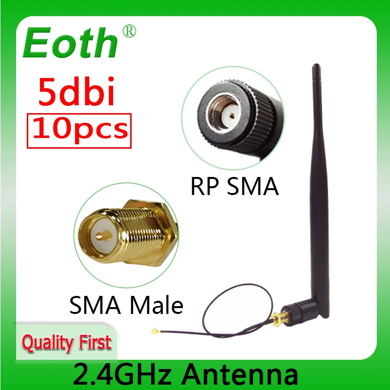 EOTH 2.4g antenna  5dbi sma female wlan wifi 2.4ghz antene IPX ipex 1 SMA male pigtail Extension Cable iot module antena