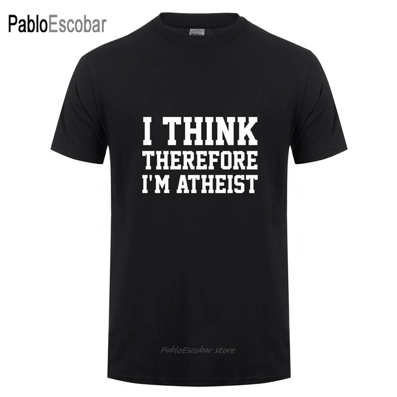 Я думаю поэтому я атеист футболки летний Стиль o образным вырезом хлопок короткий