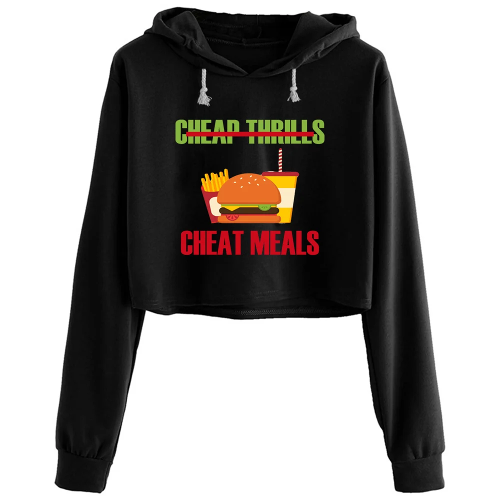 

Cheat Meals Crop Hoodies Women Kpop Korean Y2k Kawaii Pullover For Girls