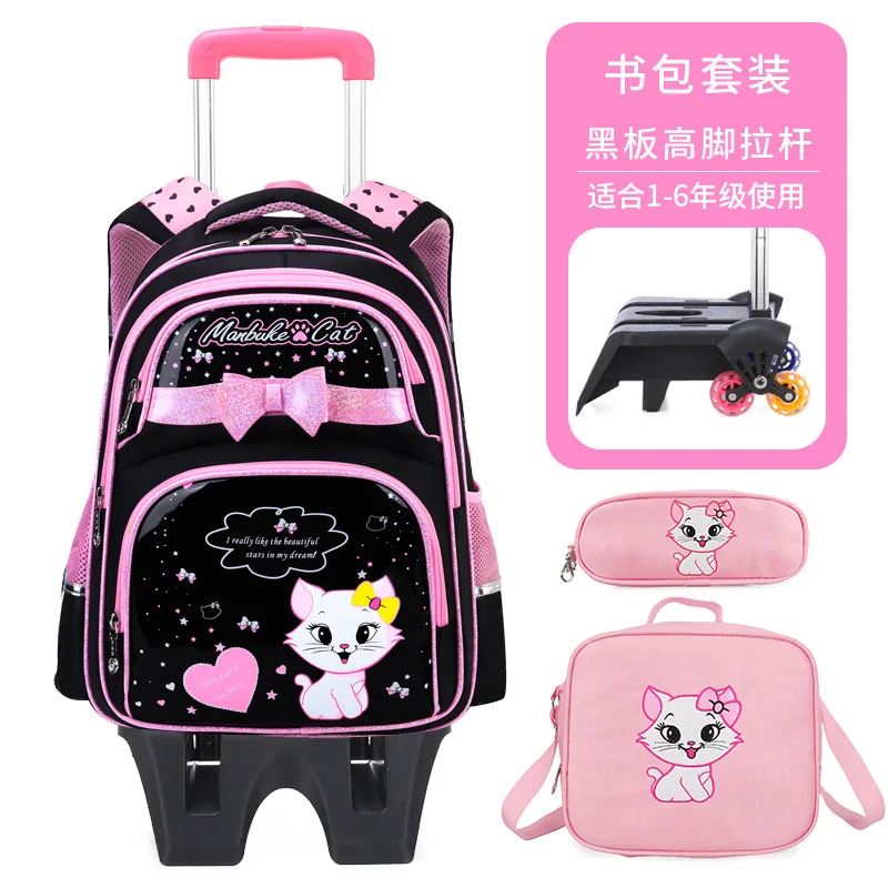 Brand kids Trolley School Backpack For Children Wheeled Luggage Bags For grils Kids Wheel Schoolbag Student Detachable Backpacks images - 6