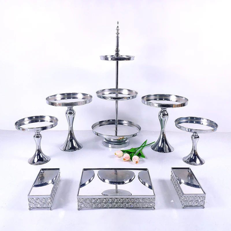 Juego de soportes de cristal y Metal para pasteles, decoraci&oacute;n de espejo acr&iacute;lico para magdalenas, Pedestal de postre, bandeja de exhibici&oacute;n para fiesta de boda, 7-8 piezas-3