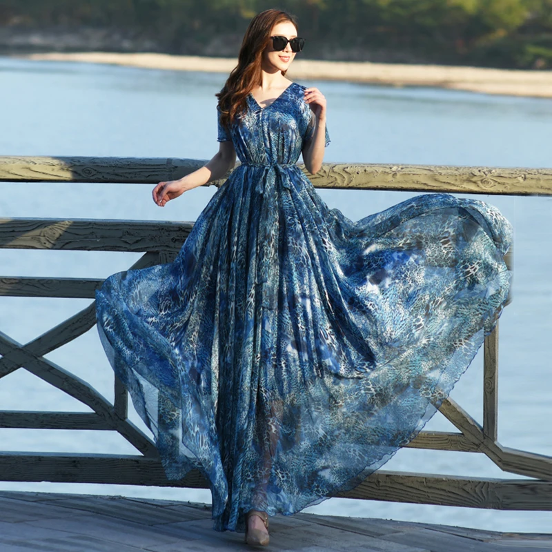 Женские весенне летние взлетно посадочной полосы большой Размеры Макси платье