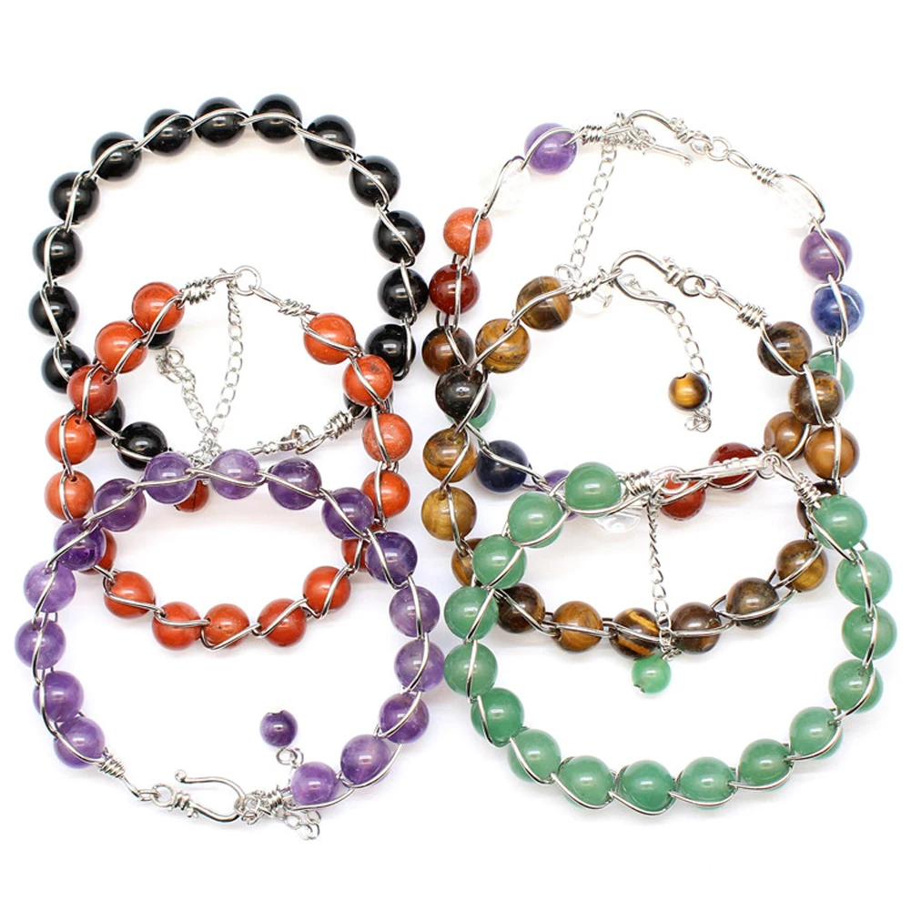 

6PCS High Quality 10mm Natural Stone Bracelet Chakra Energy Healing Meditation Pendulum Adjustable Bracelets For Wholesales