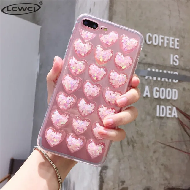 Rose Gold Новая мода Bling блеск сердце клей силиконовый корпус чехол для iPhone 7 8 XR XS Max 6 6s плюс задняя крышка 3D любит блестки мягкий чехол - Цвет: Rose Gold